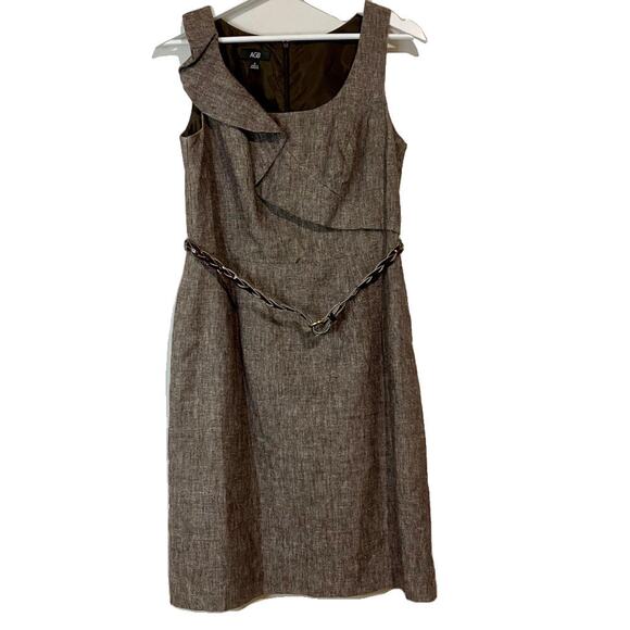 AGB Dresses & Skirts - AGB Women’s Midi Business Ruffle Front Scoop Neck Dress Brown Size 6 EUC